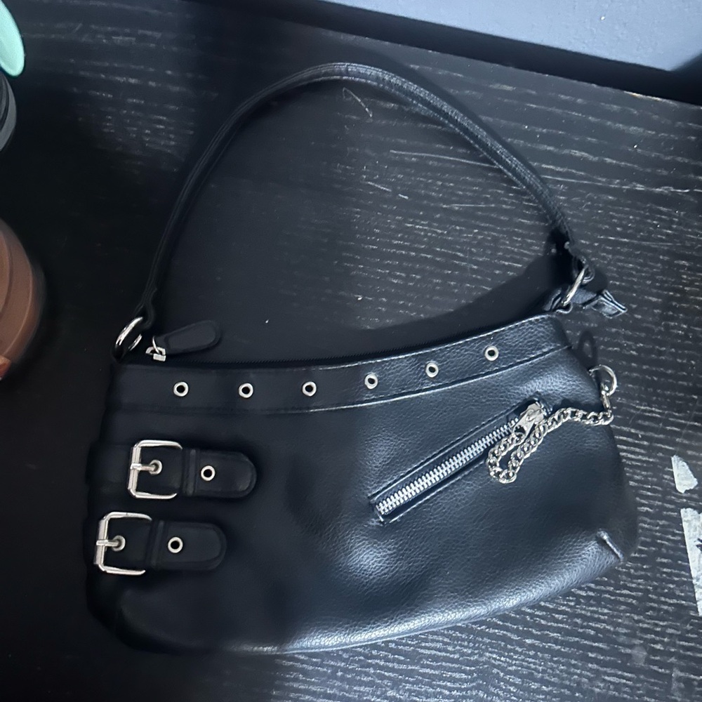 Black Faux Leather Shoulder Bag